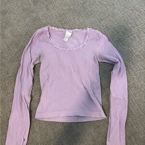 SO Lilac Long Sleeve Ribbed Top with Lace Trim